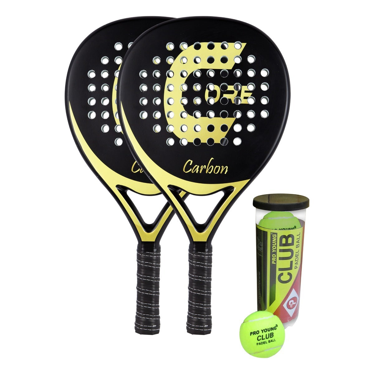 Core padelracket Carbon set, 2 racketar och bollar