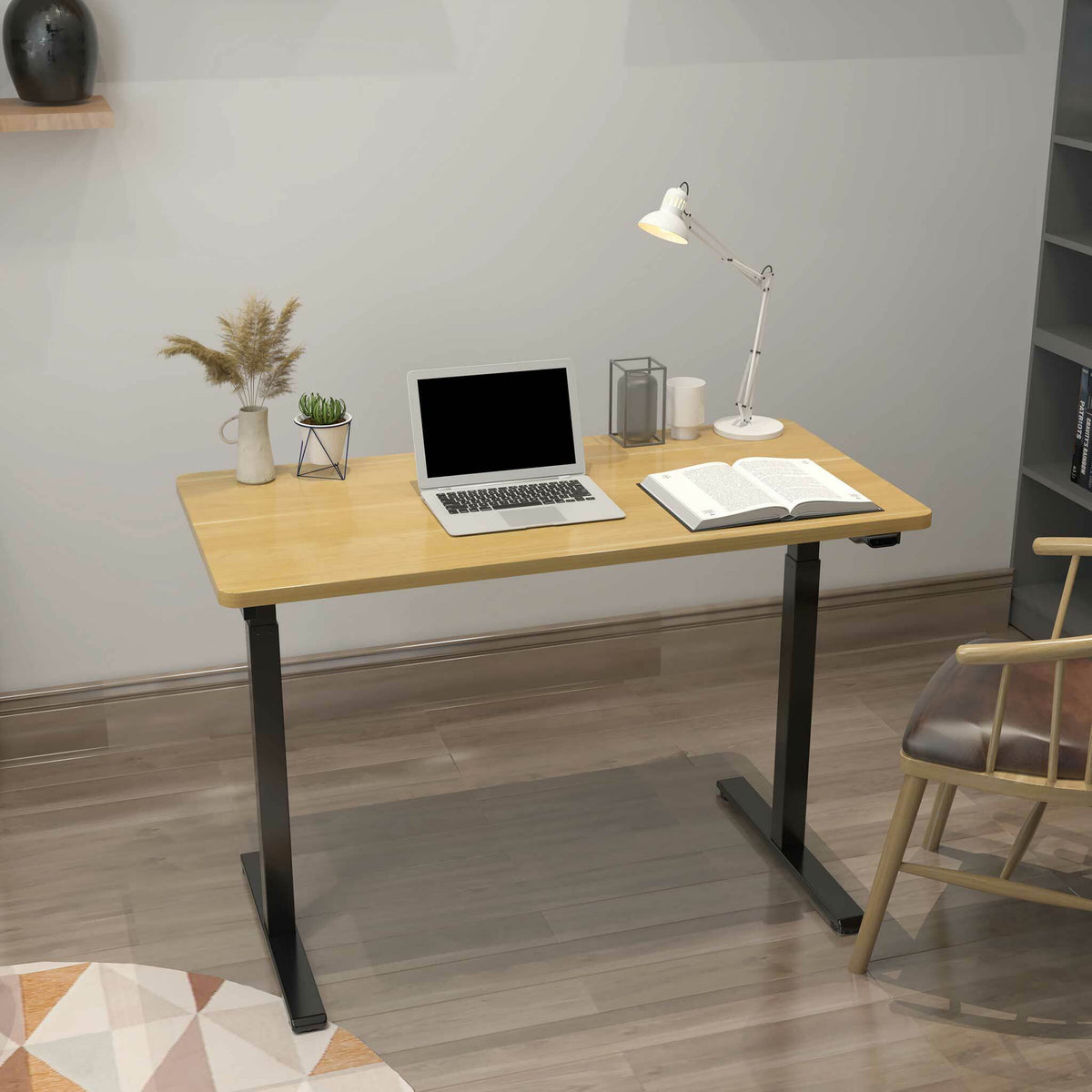 Lykke höj och sänkbart skrivbord M100, svart/ek, 120 x 60 cm