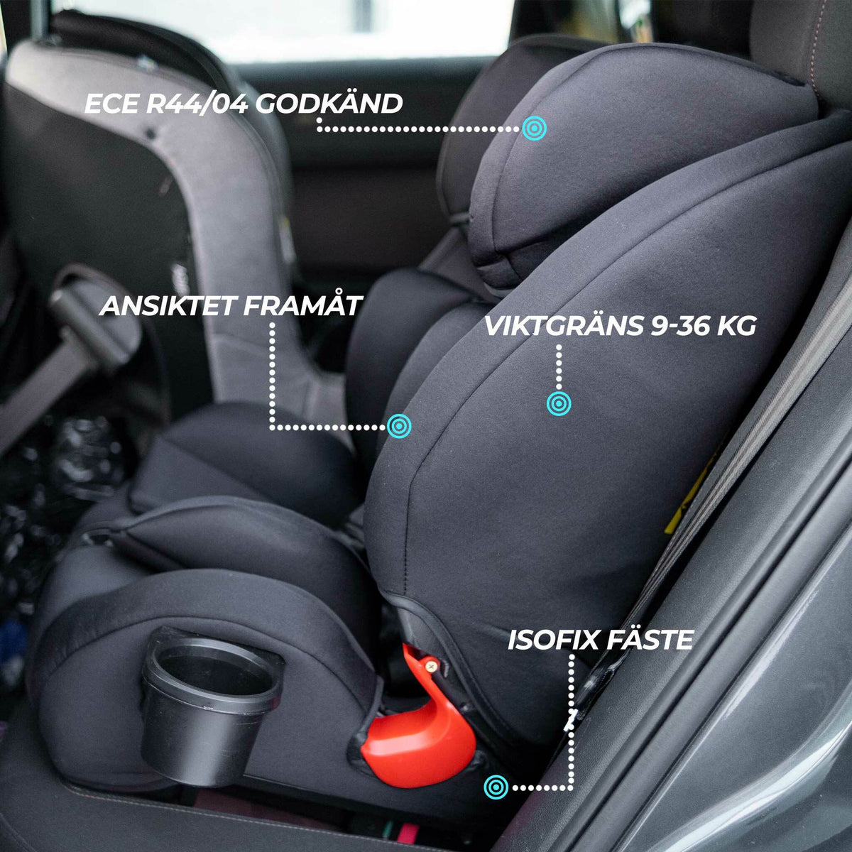 Kikid Bilbarnstol, ISOFIX, 9-36 kg, Black edition