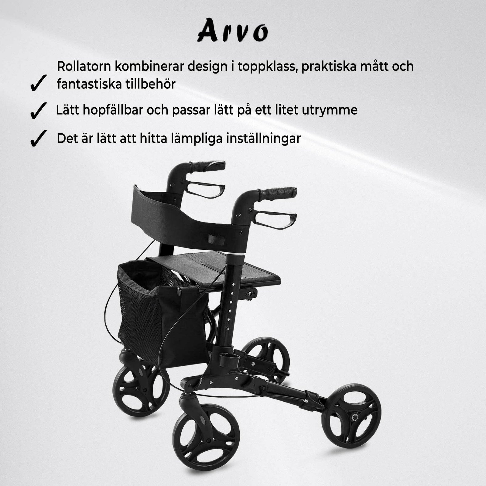 Arvo Rullator Deluxe, Svart