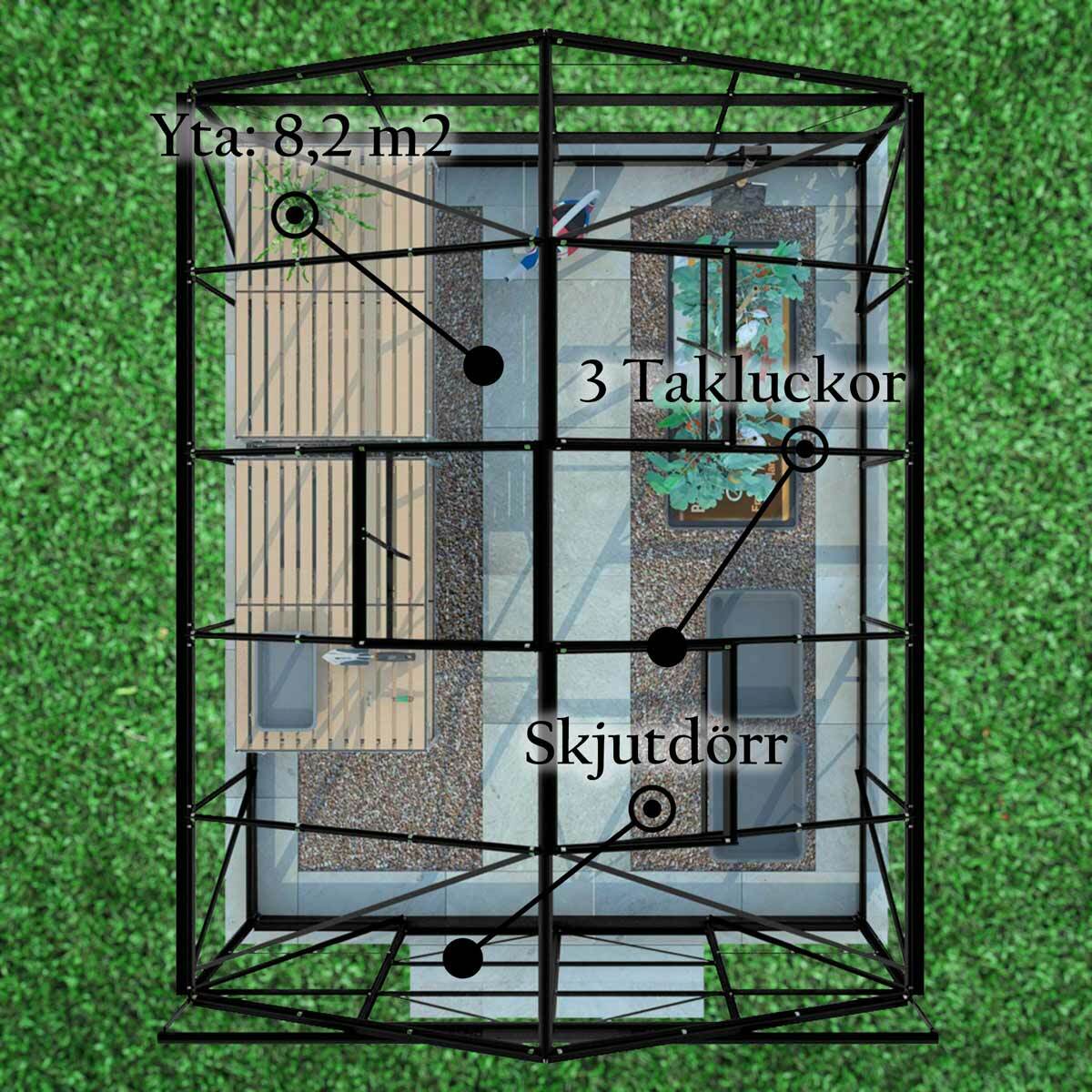 
              Lykke Växthus Glas 8,2m2, svart