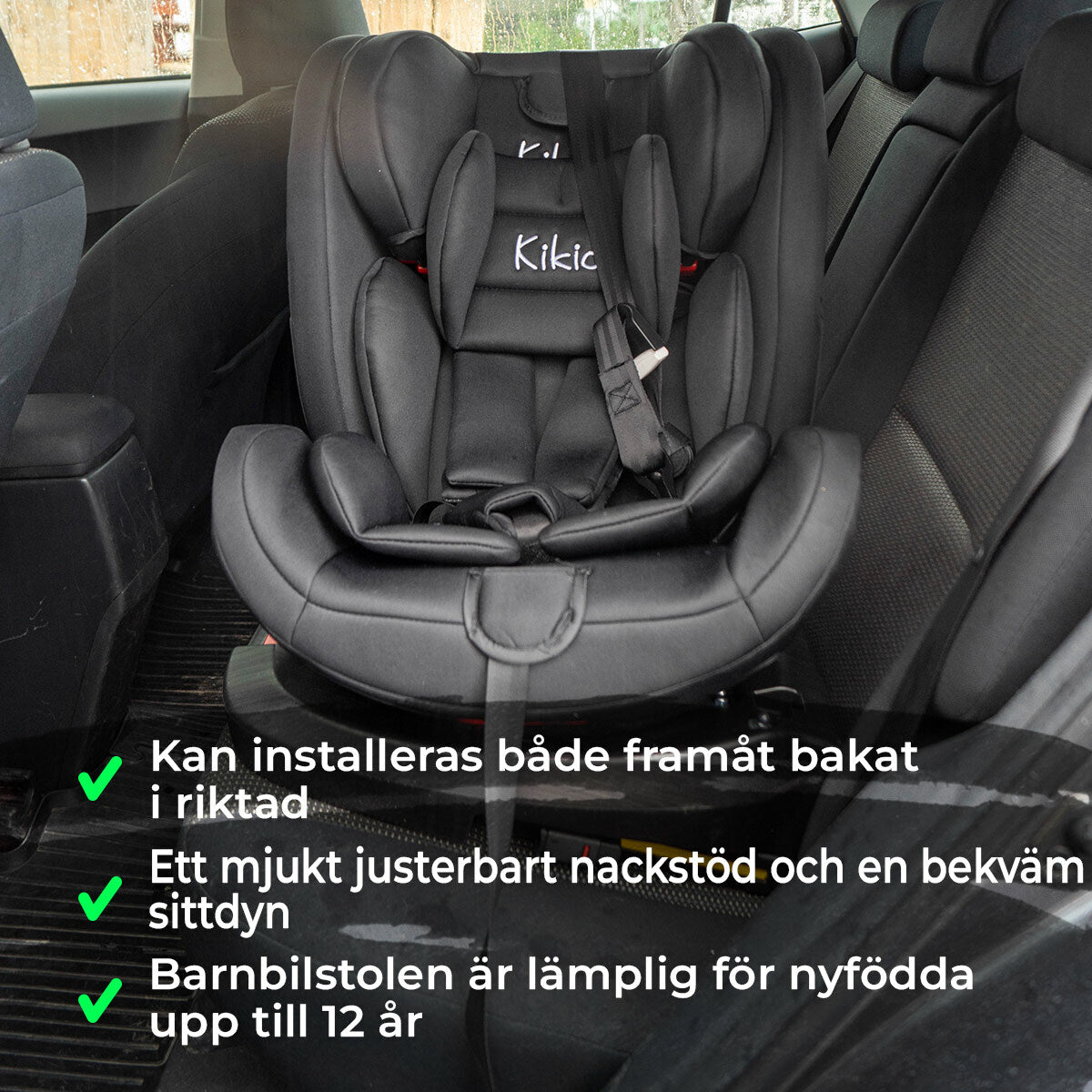 
              Kikid Bilbarnstol &amp; Babyskydd, ISOFIX, 0-36 kg Black Edition