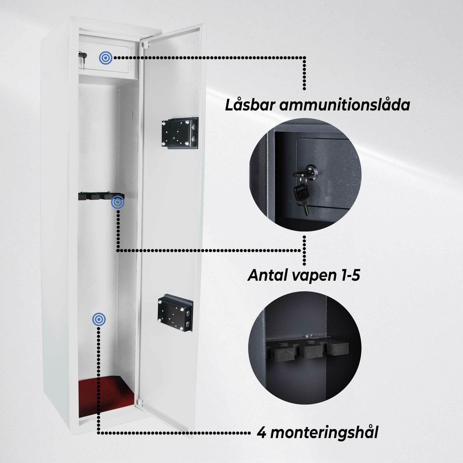 Trekker vapenskåp för 5 vapen AS500, vit