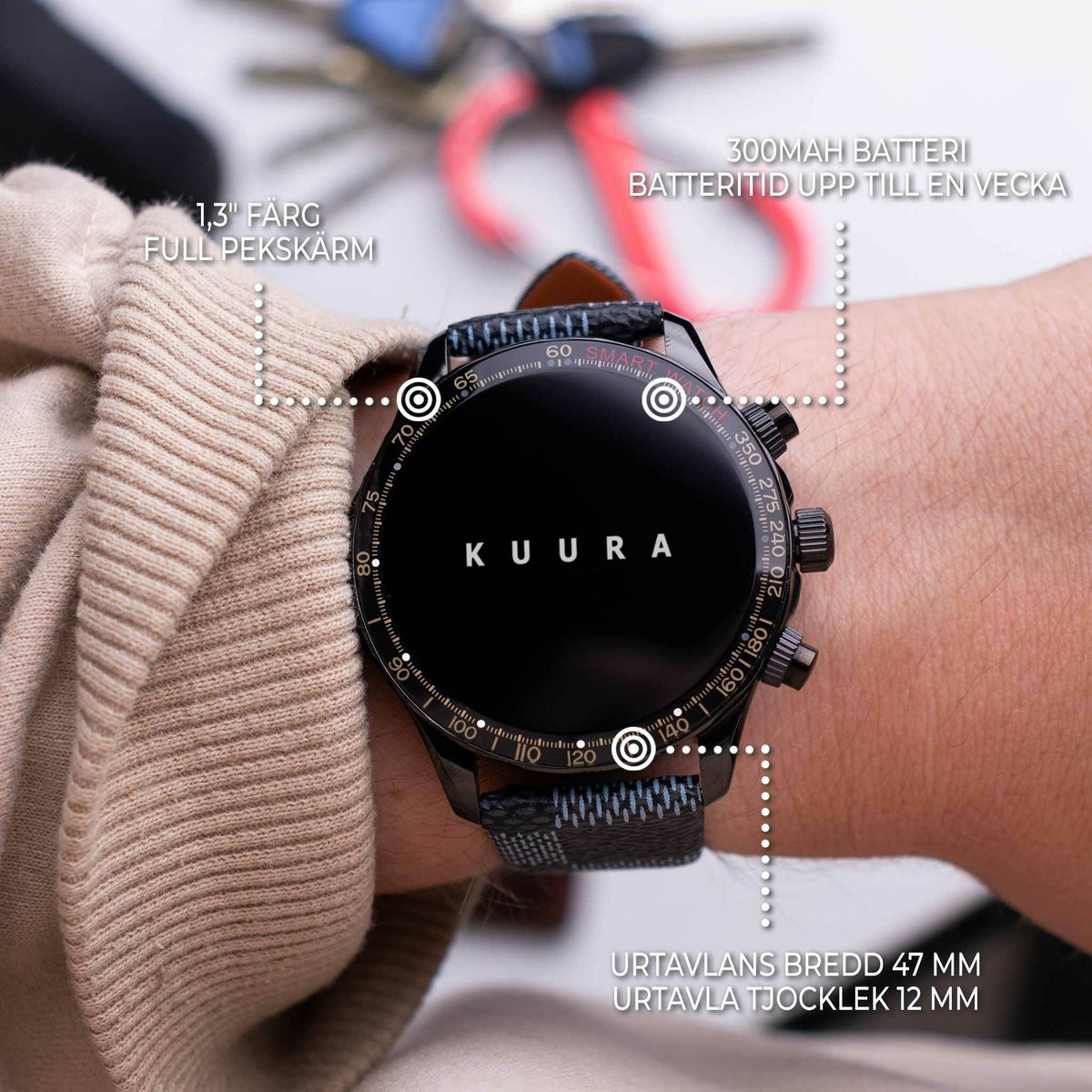 
              Kuura Smartwatch FM1 V3, Svart