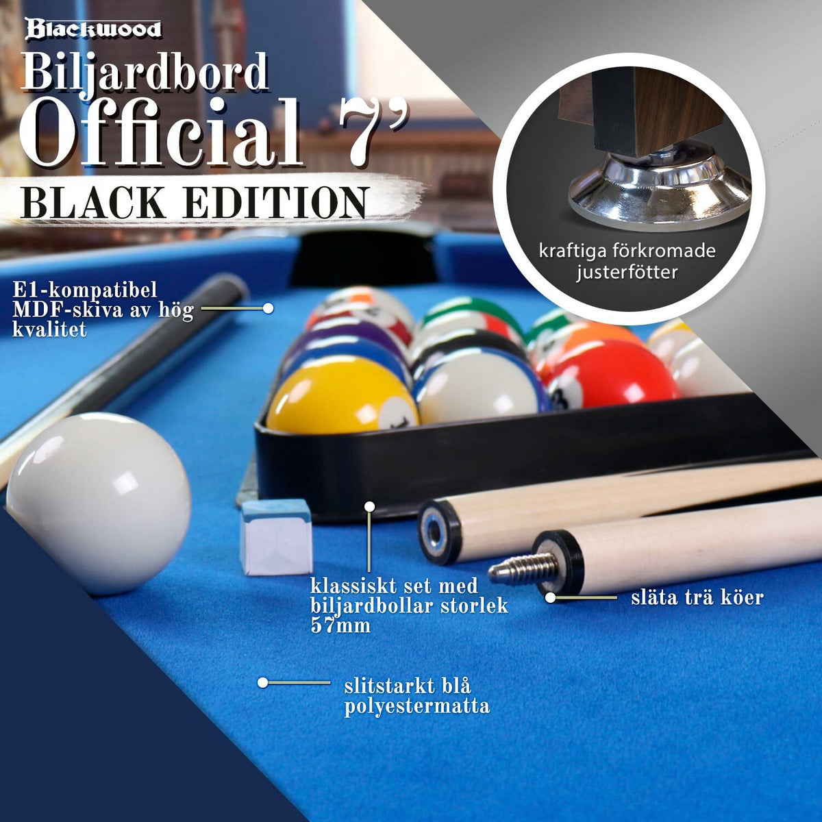 
              Biljardbord Blackwood Official 7’ Svart