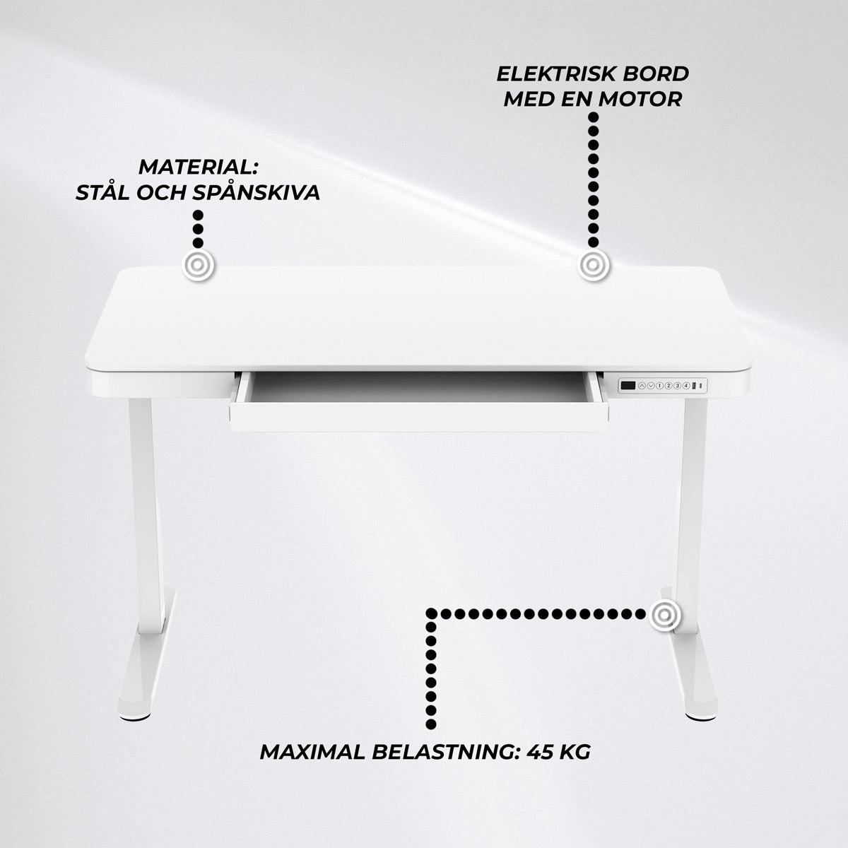 
              Lykke Elektriskt höj och sänkbart skrivbord 120x60cm Polar, vit