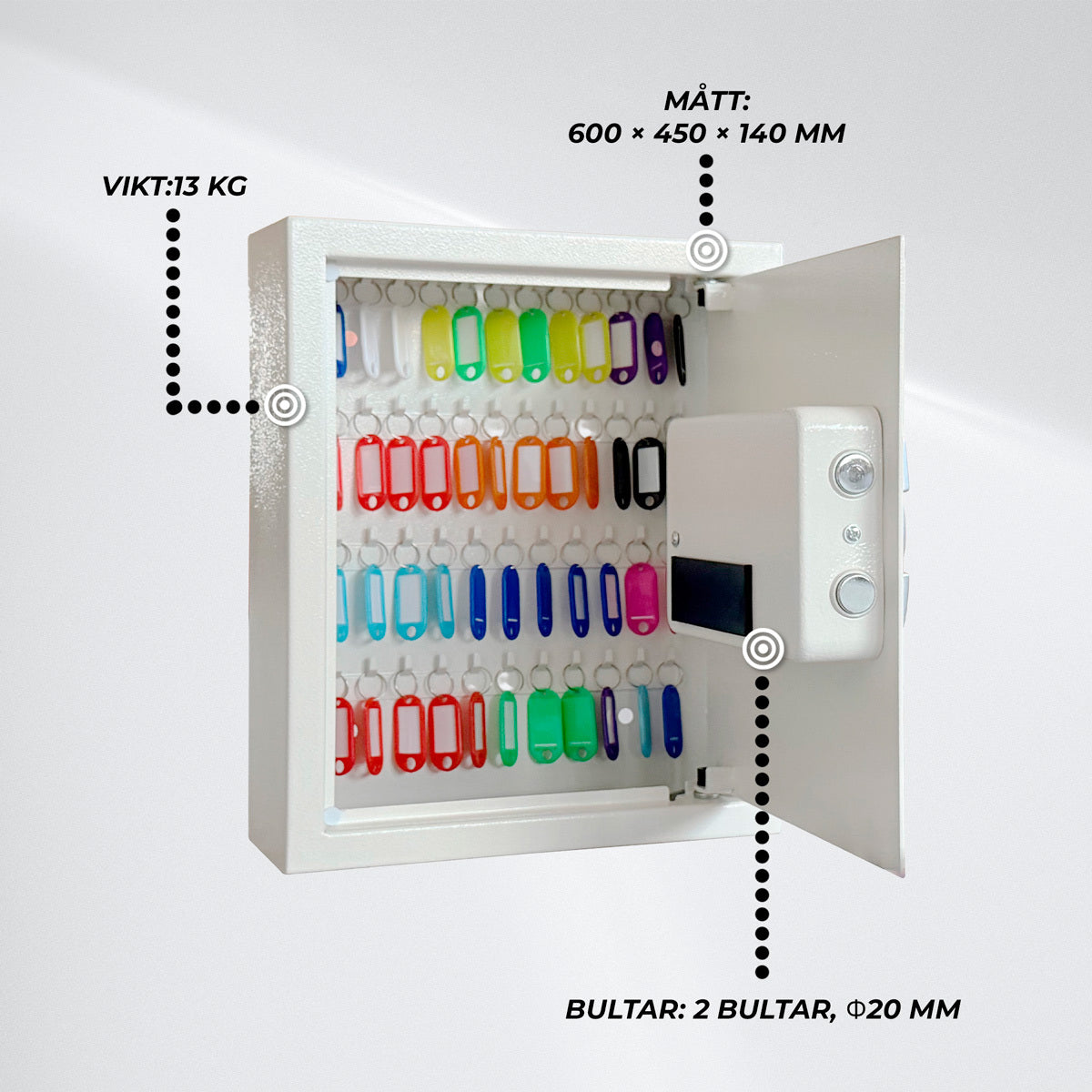 
              Trekker Nyckelskåp med kodlås 100, vit, med digitalt lås