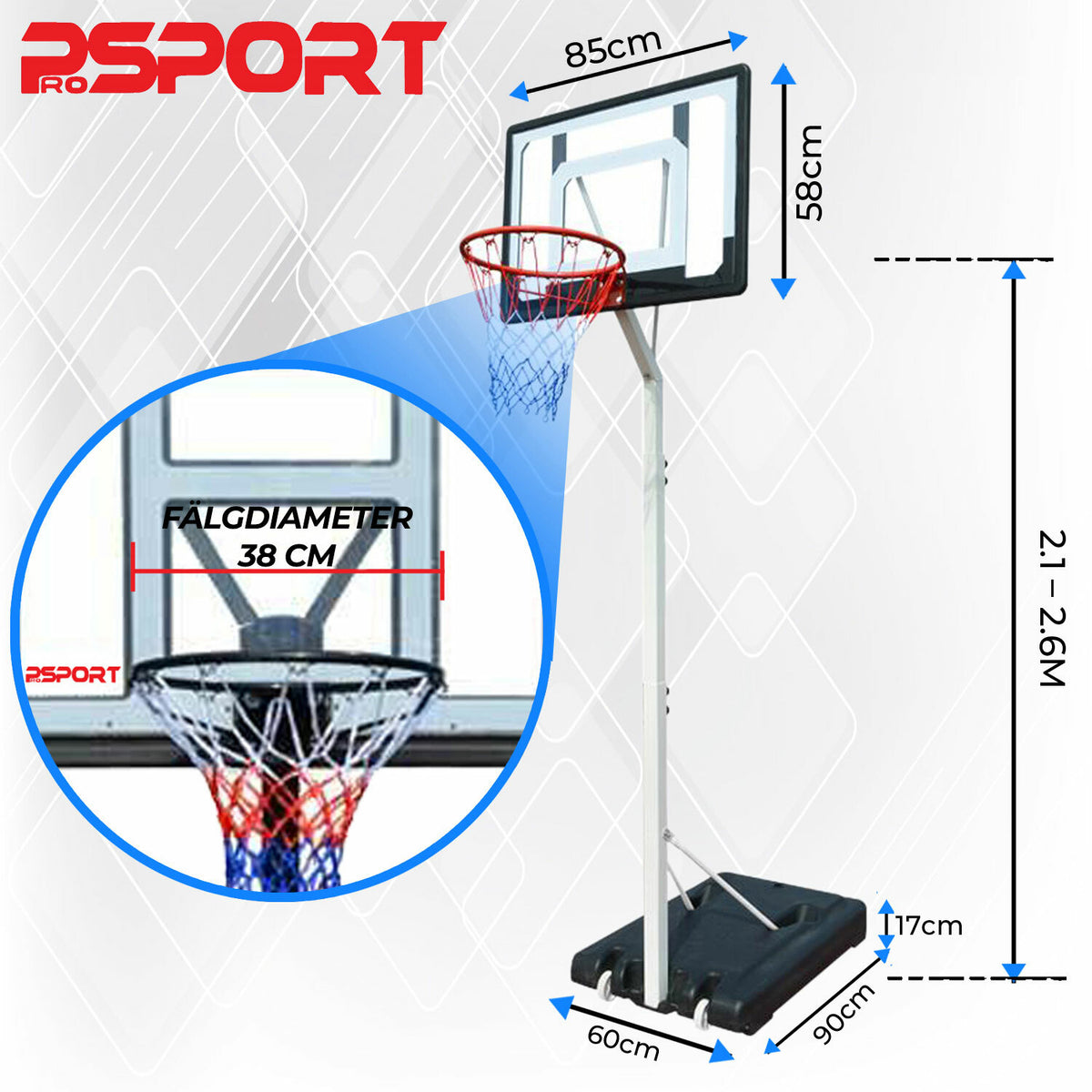 
              ProSport ungdoms basketkorg 2,1-2,6m