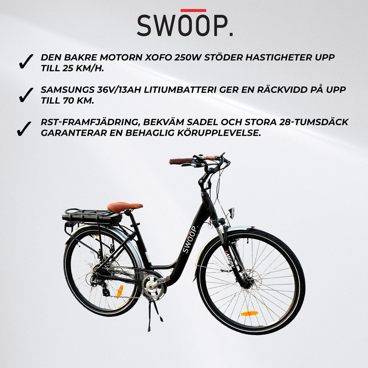 
              Swoop Elcykel för Stadskvinnor, 28", Svart