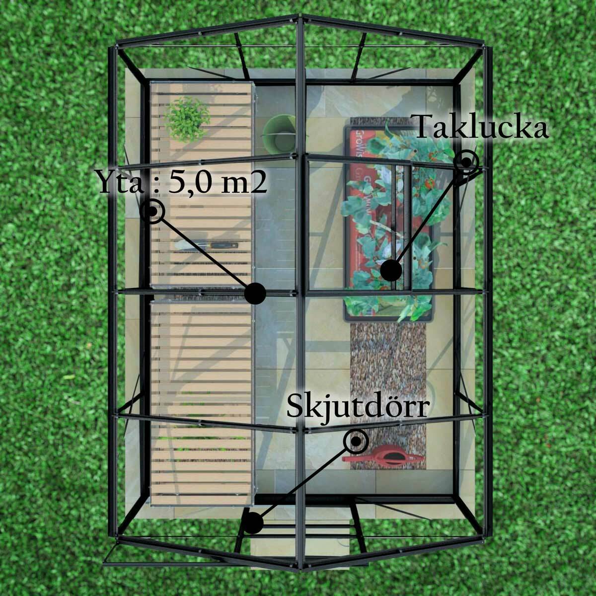 
              Lykke Växthus Glas 5m2, svart
