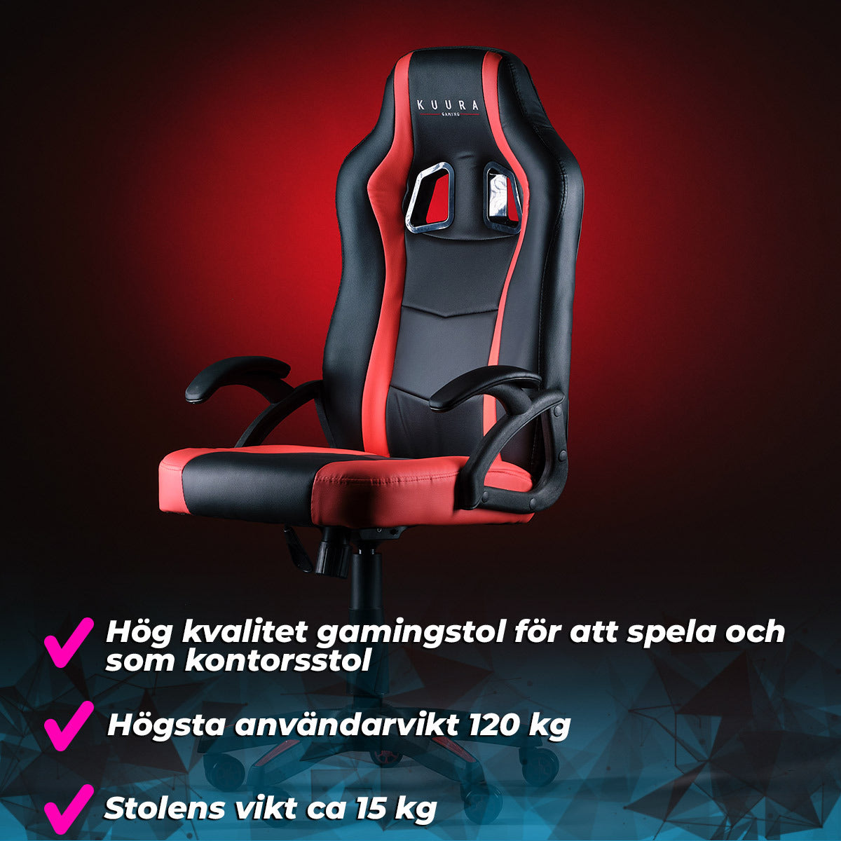 
              Kuura Gaming gamingstol Gamer, svart-röd