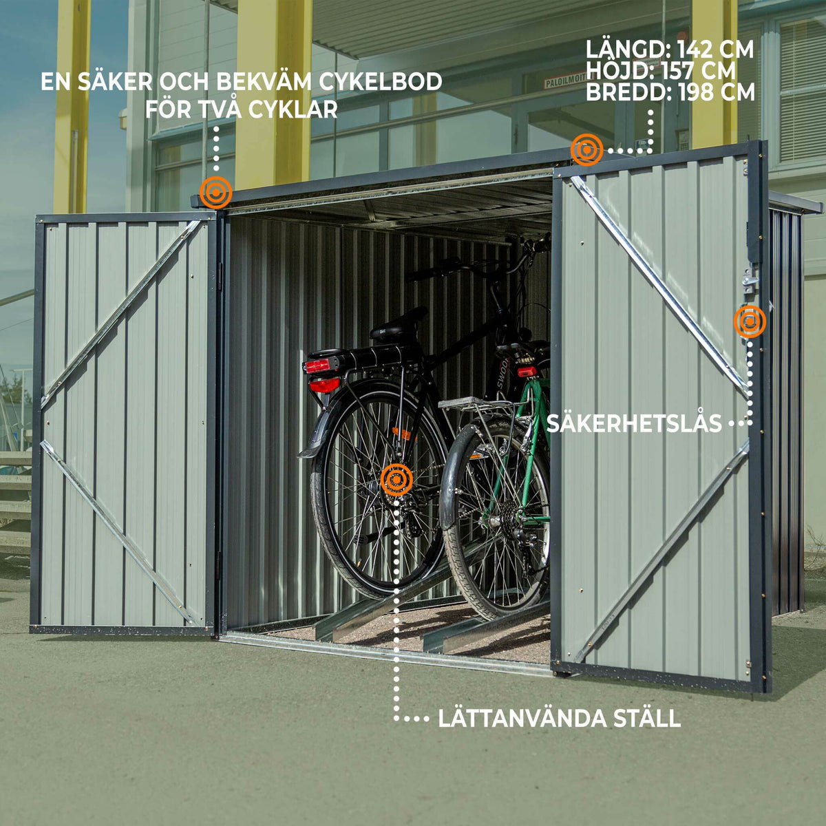 
              Fornorth Cykelförråd för två cyklar 142x198x157cm, mörkgrå