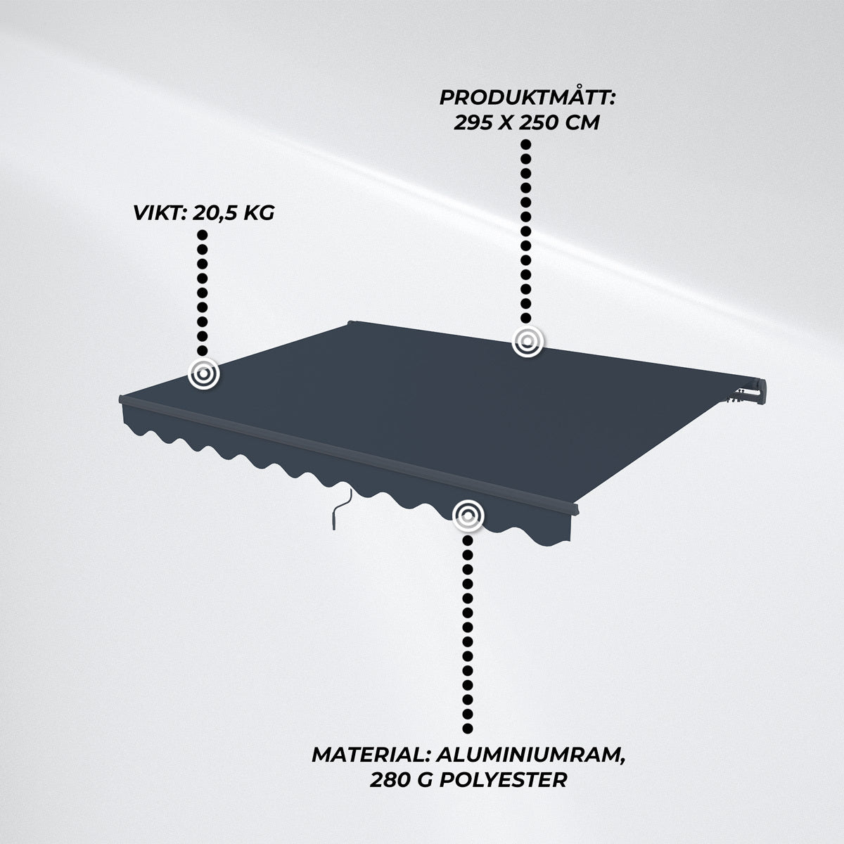 
              Lykke Markis 2,95x2,5 m, mörkgrå