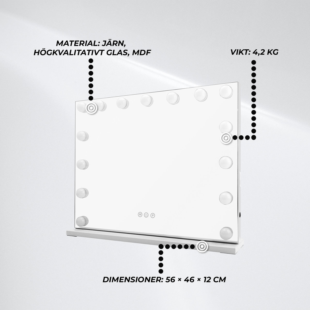 
              Lykke Sminkspegel med Ljus Hollywood 56x12x46cm