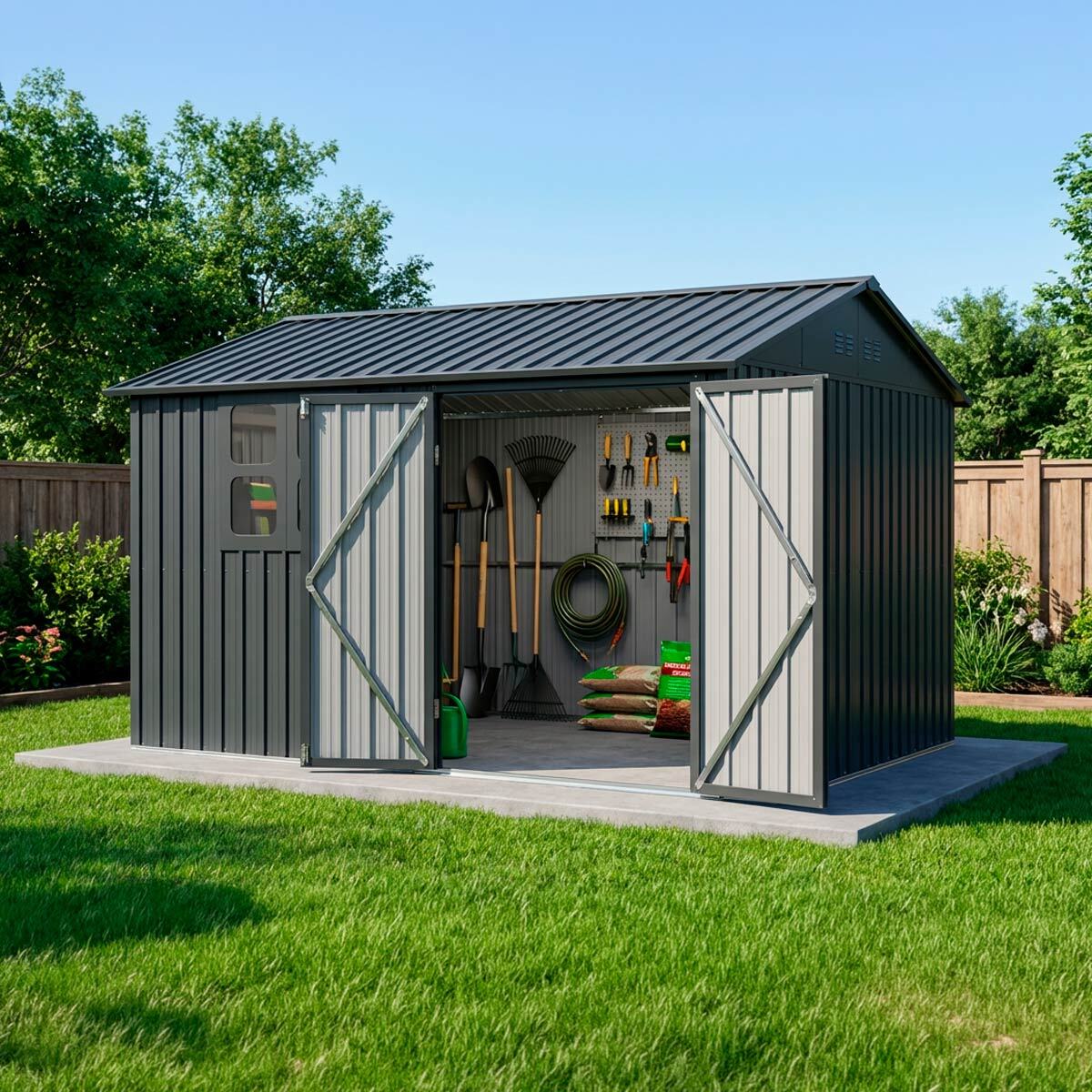 
              Fornorth Trädgårdsskjul med Fönster 313x260x205cm, Antracit