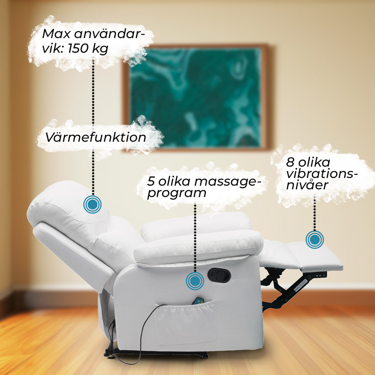 
              Lykke Massagestol, vit