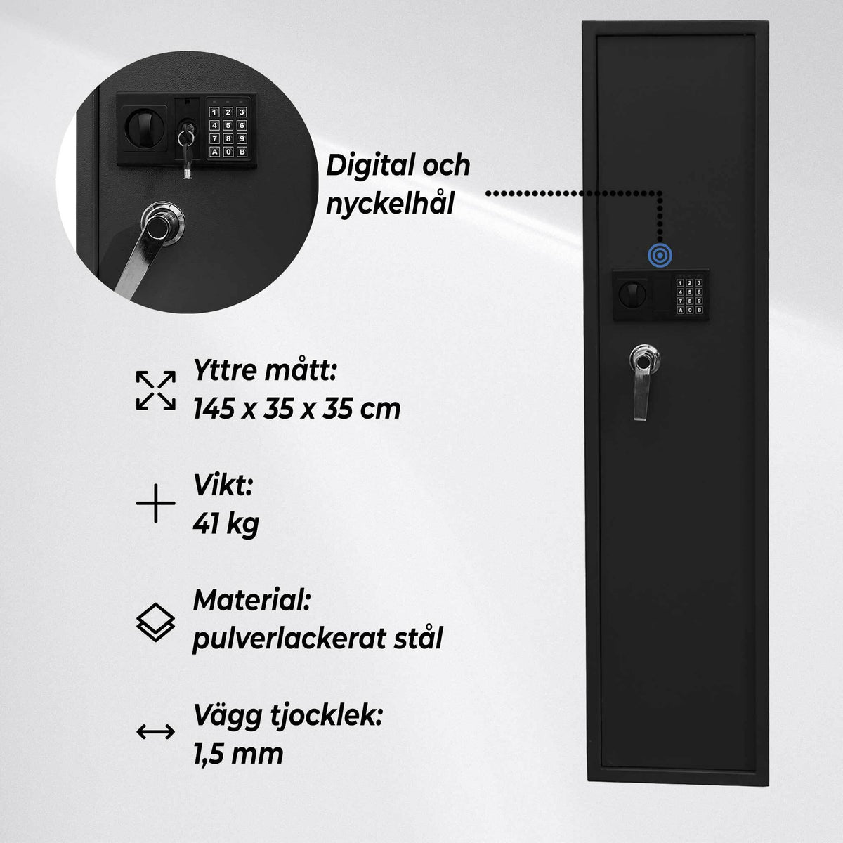 
              Trekker vapenskåp för 5 vapen AS500D med digitalt lås, grå