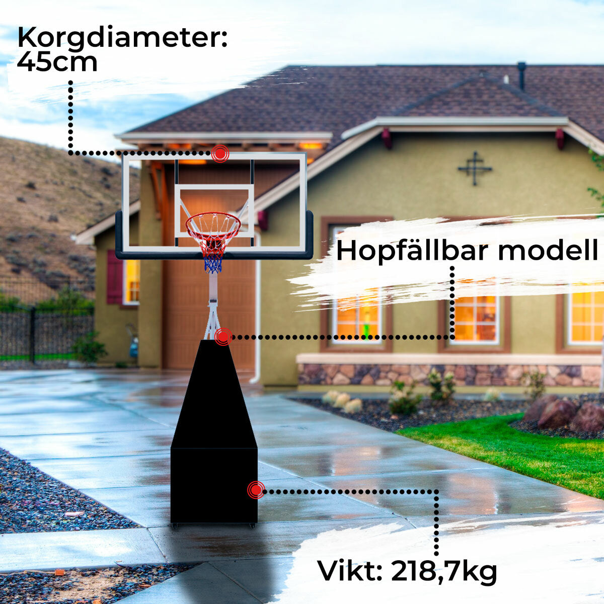 Prosport Basketkorg vikning Pro 1,2 - 3,05m