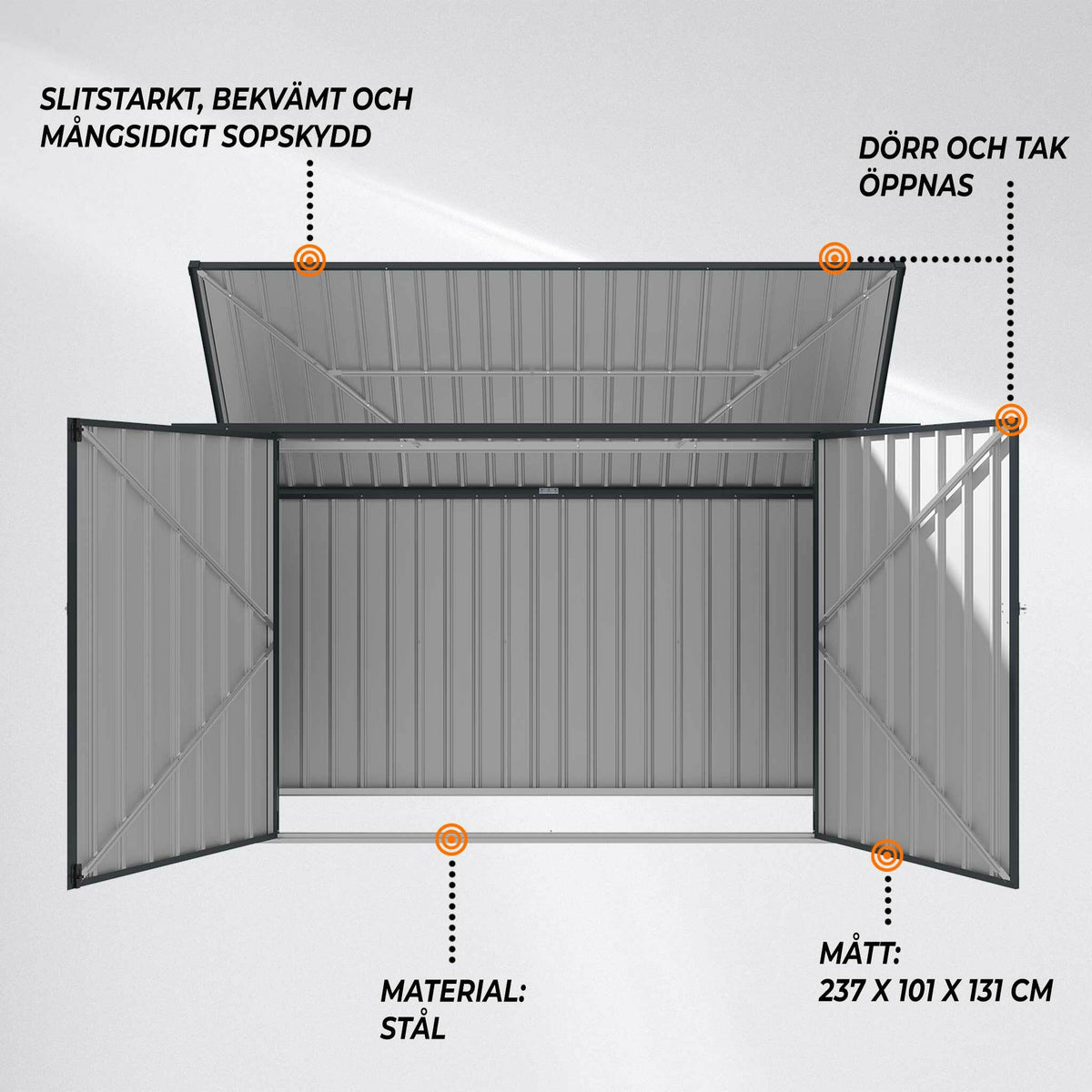 
              Fornorth Sopskjul 237x101x131cm, mörkgrå