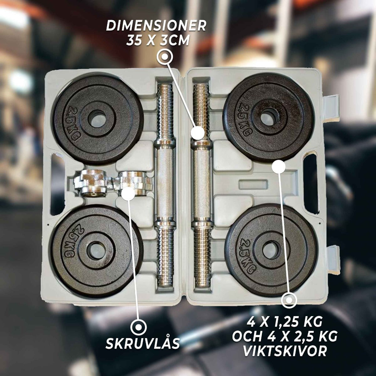 
              Fit&#39;n Shape Justerbara hantlar 20kg, viktskivor järn