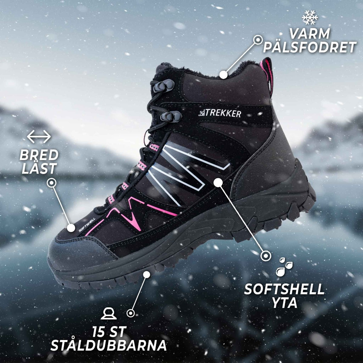 
              Trekker dubbskor rosa, Storlekar 36-42