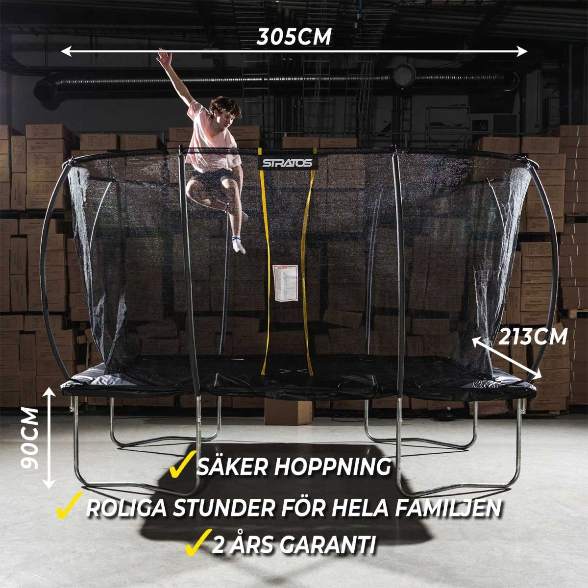
              Stratos studsmatta rektangulär 213x305 cm med skyddsnät