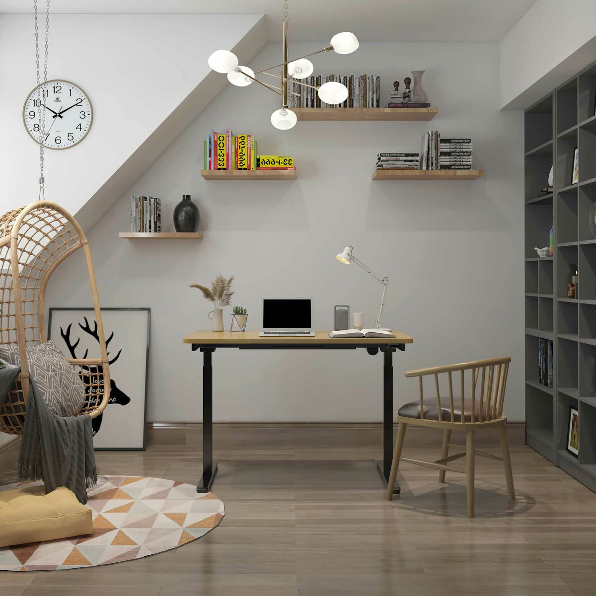 
              Lykke höj och sänkbart skrivbord M100, svart/ek, 120 x 60 cm