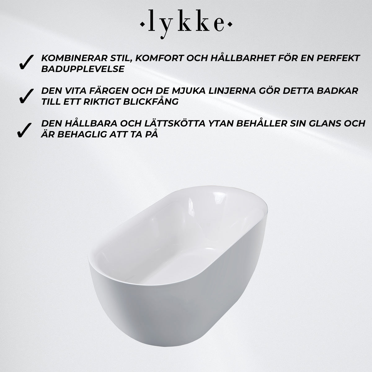 
              Lykke Badkar Arctic Deluxe 1500x750x580mm, vit
