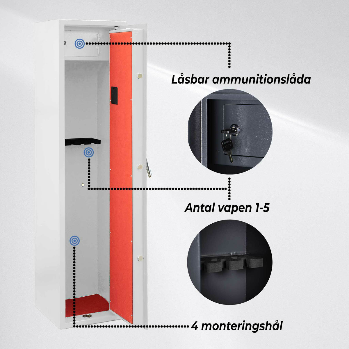 
              Trekker vapenskåp för 5 vapen AS500D med digitalt lås, vit