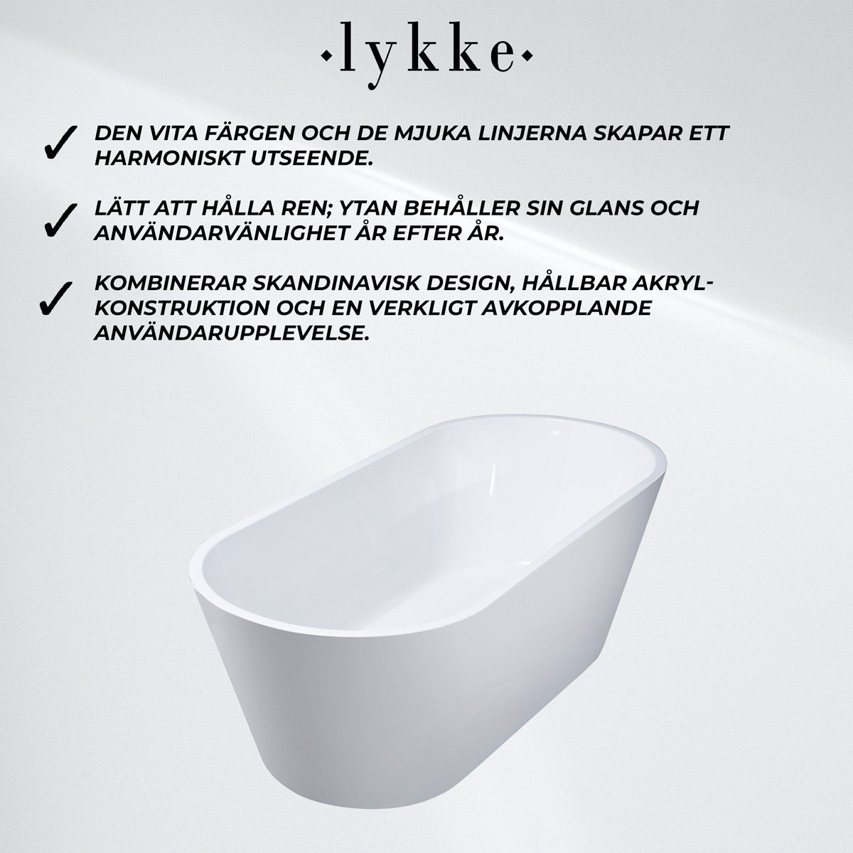 
              Lykke Badkar Polar Deluxe 1600x750x580mm, vit