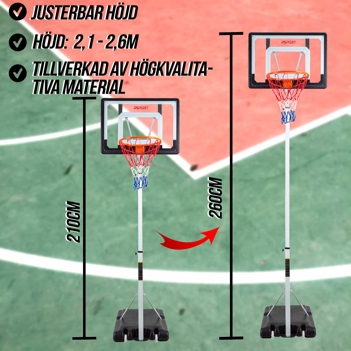 
              ProSport ungdoms basketkorg 2,1-2,6m