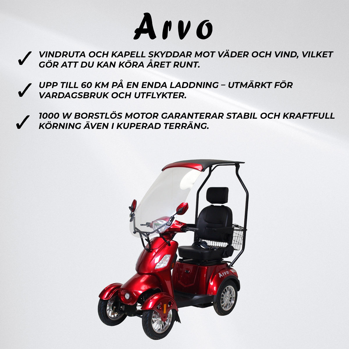 Arvo Promenadscooter med tak P600 Röd