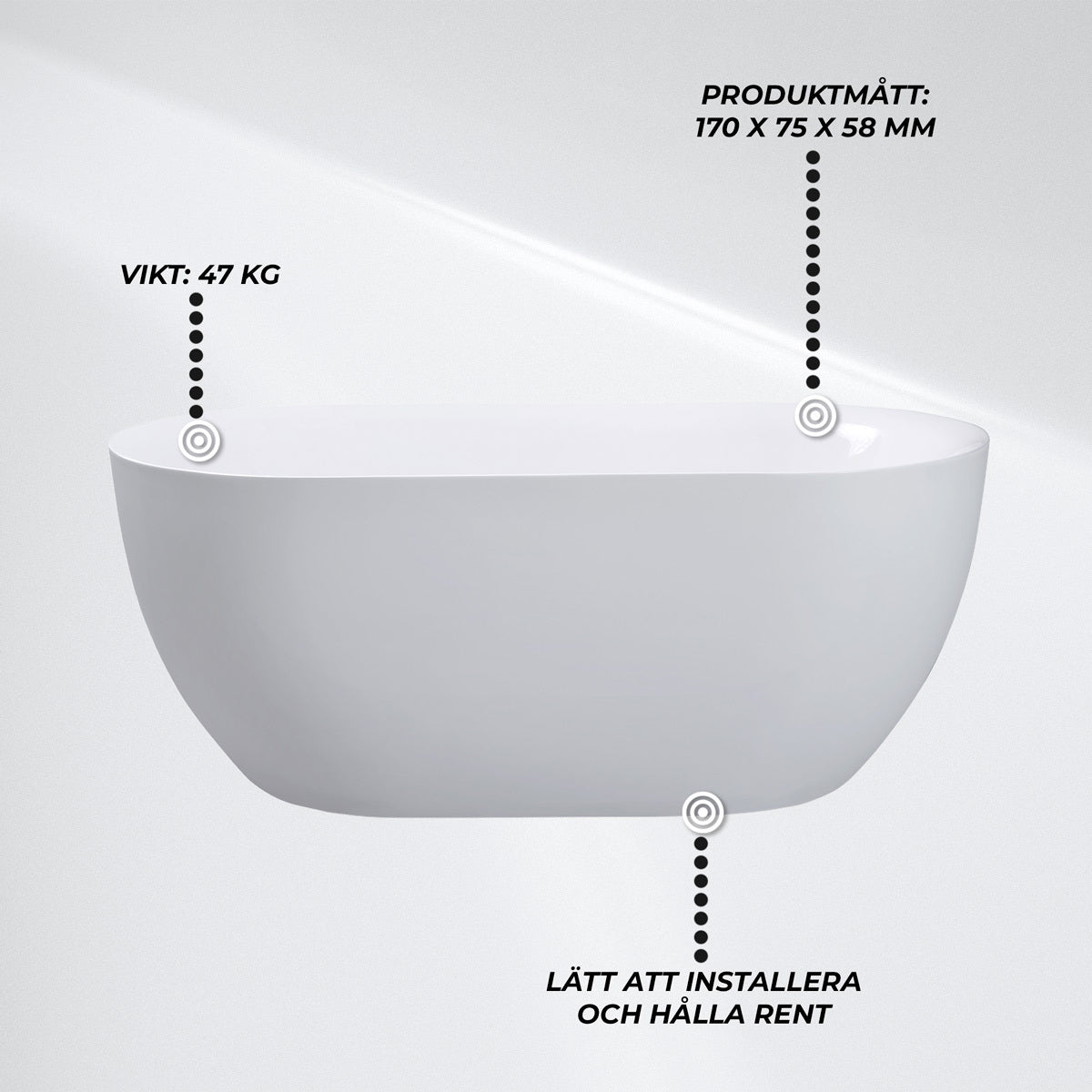 
              Lykke Badkar Arctic Deluxe 1700x750x580mm, vit