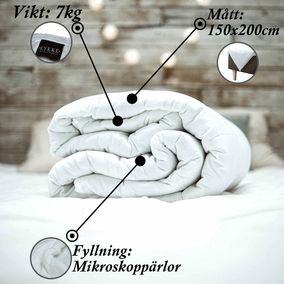 
              Lykke tyngdtäcke, bomull, 150x200cm, 7kg