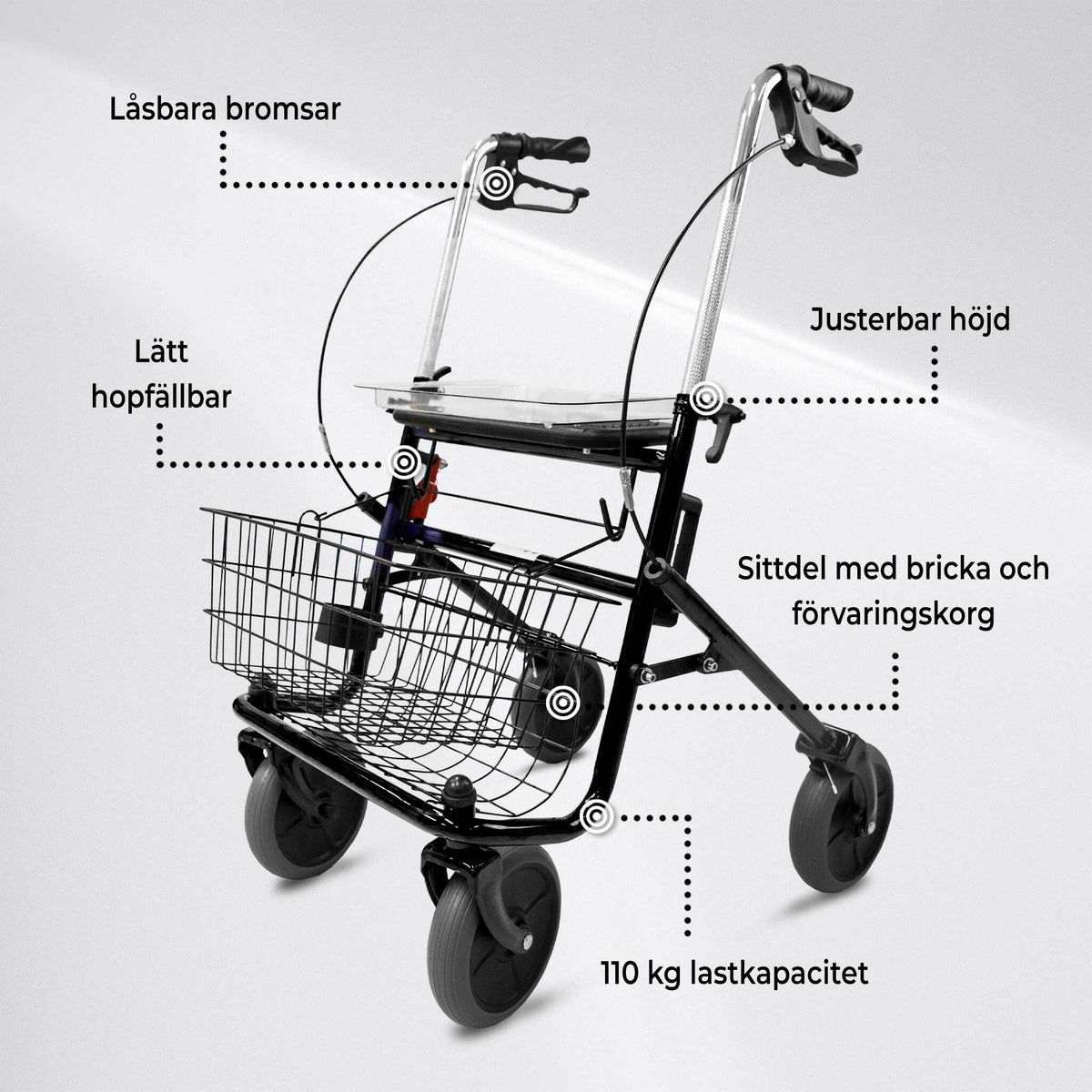 
              Rollator Arvo för Inom- och Utomhusbruk, Svart