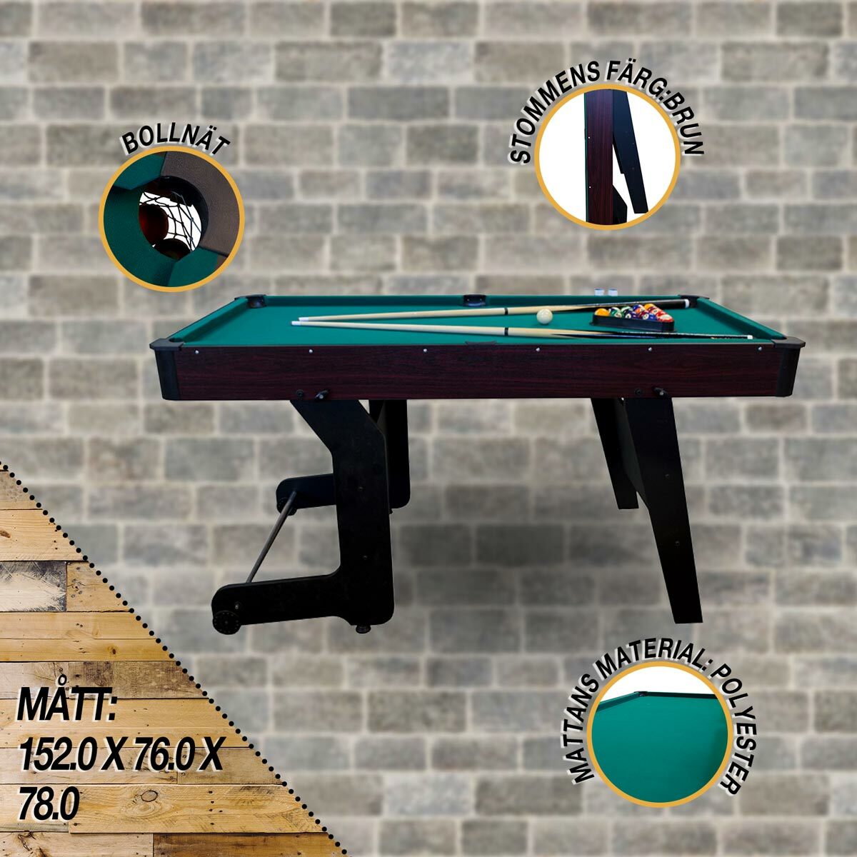 
              Biljardbord Blackwood Junior 5’, ihopfällbar