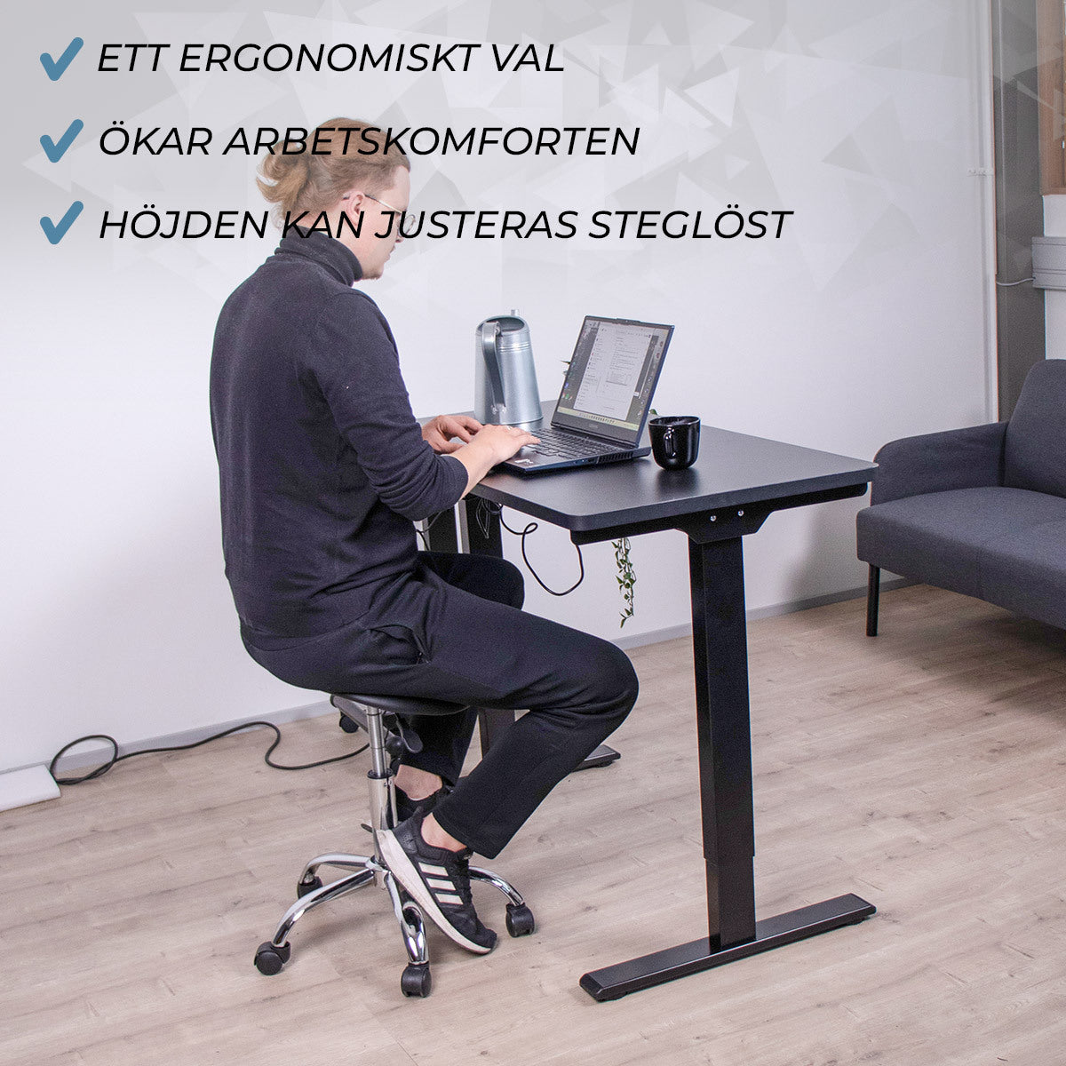 
              Lykke höj och sänkbart skrivbord M200, svart, 120 x 60cm