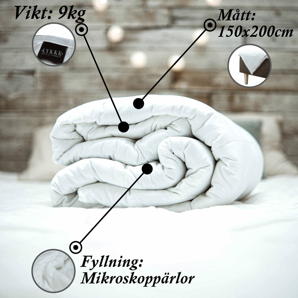 
              Lykke tyngdtäcke, bomull, 150x200cm, 9kg