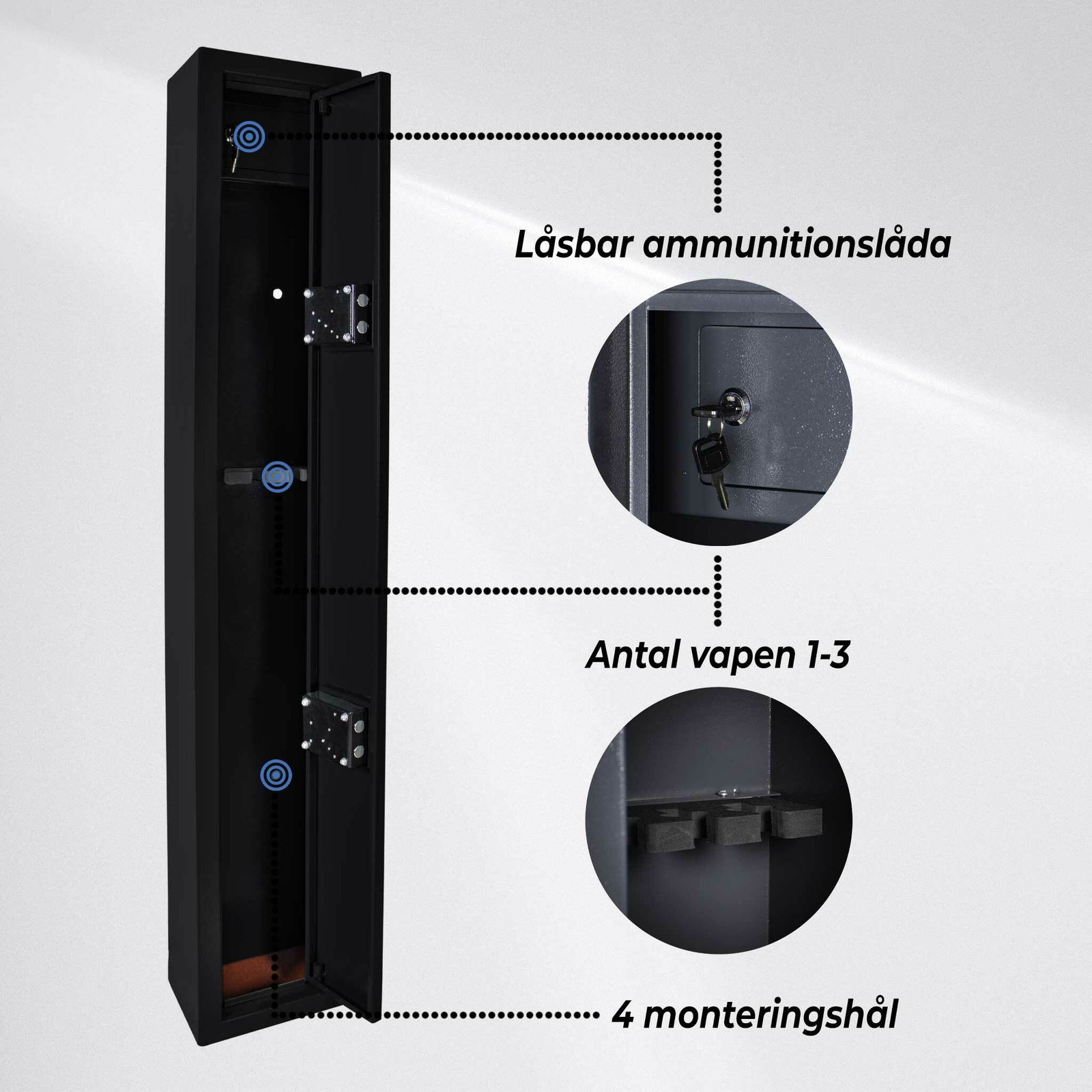 Trekker vapenskåp för 3 vapen AS300, svart