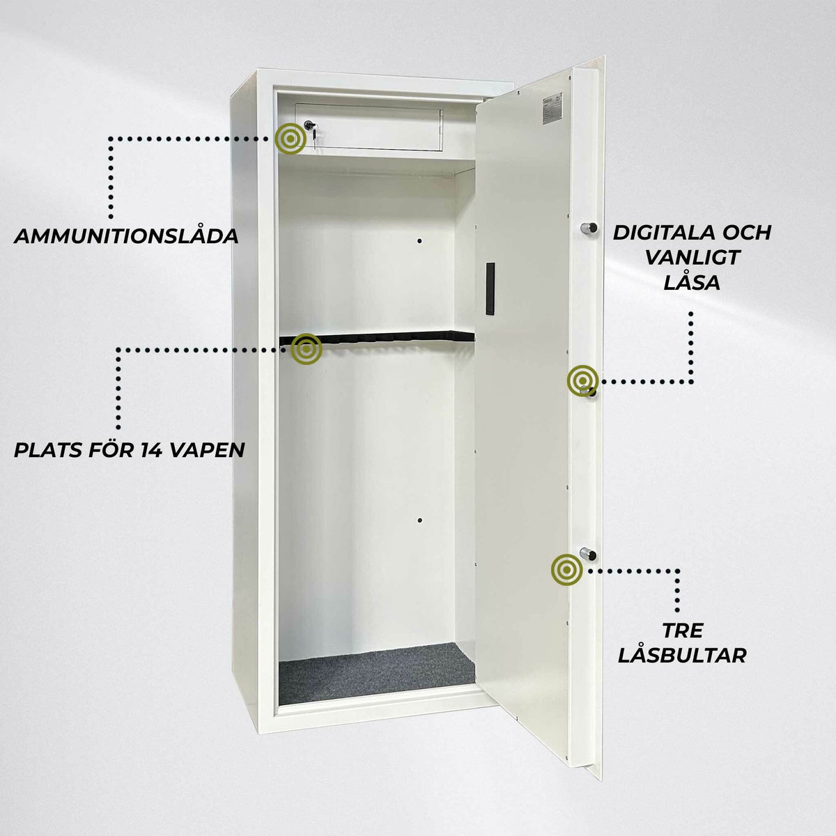 
              Trekker Vapenskåp för 14 vapen AS1400, Vit, med digitalt lås