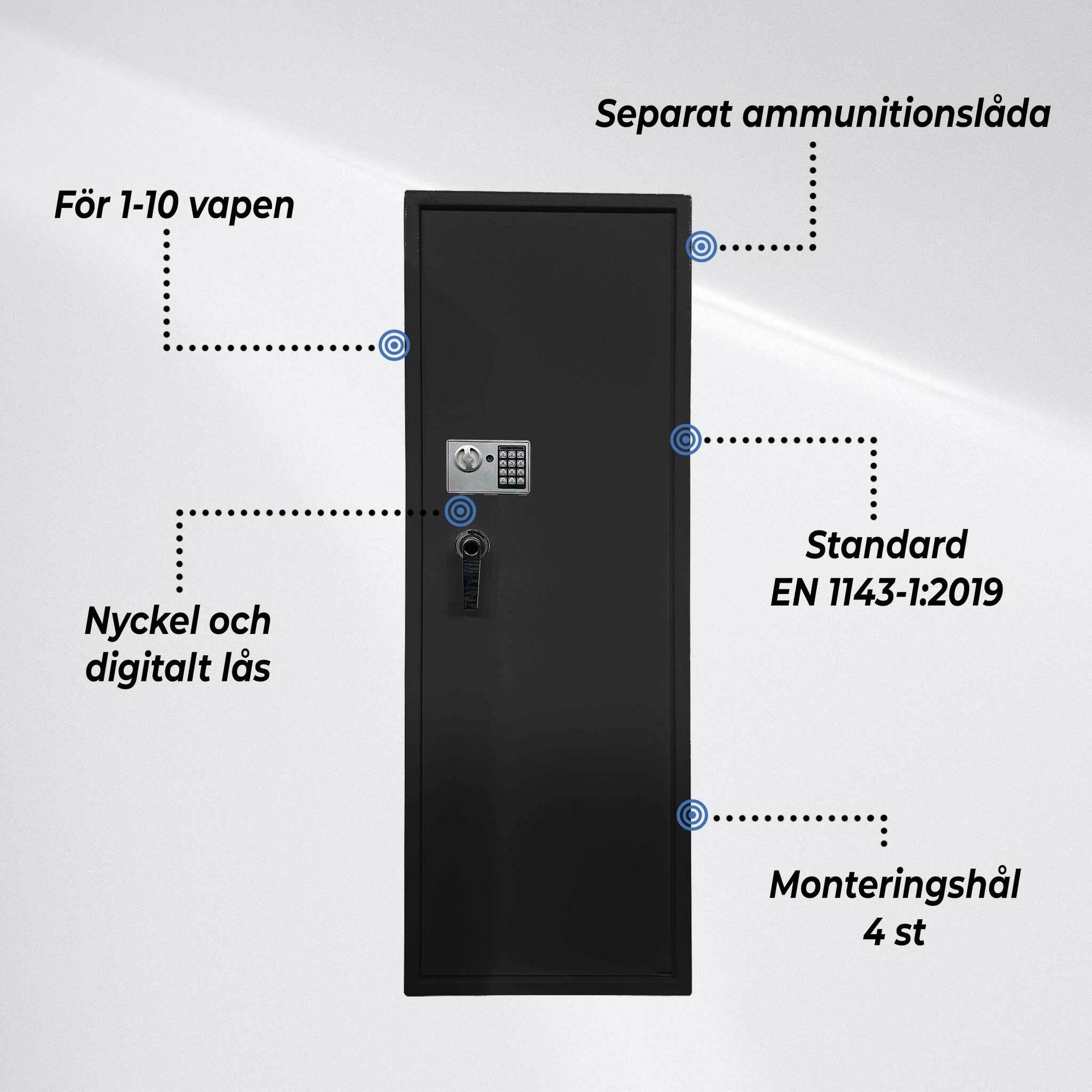 Trekker Vapenskåp 10 Set AS1000 V2, Med Digitalt Lås, Svart