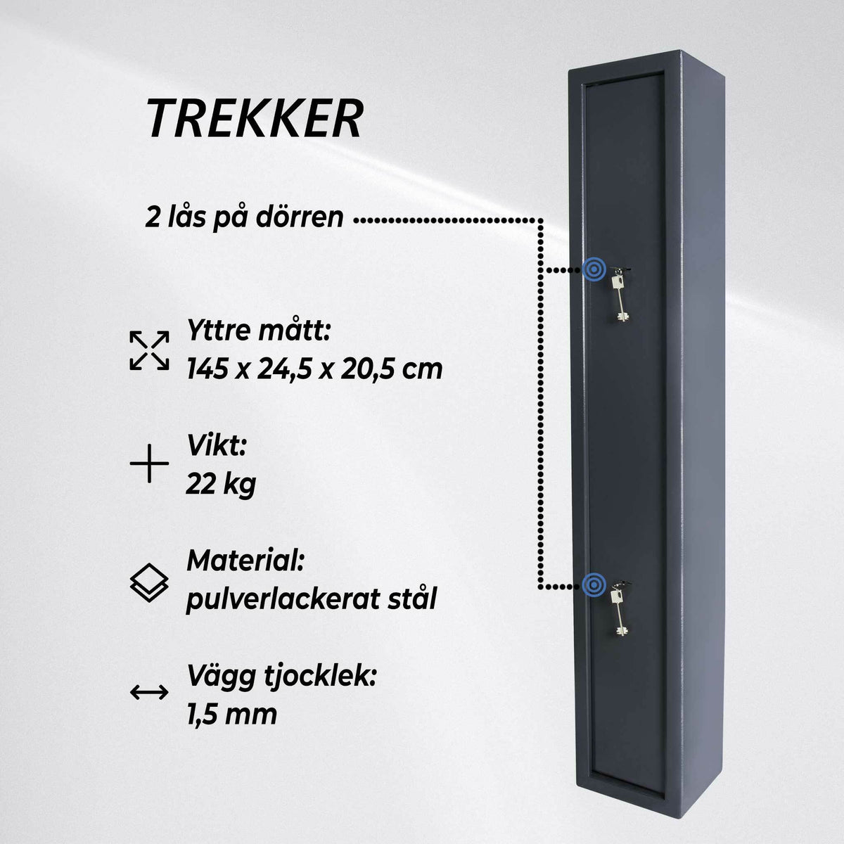 
              Trekker vapenskåp för 3 vapen AS300, grå