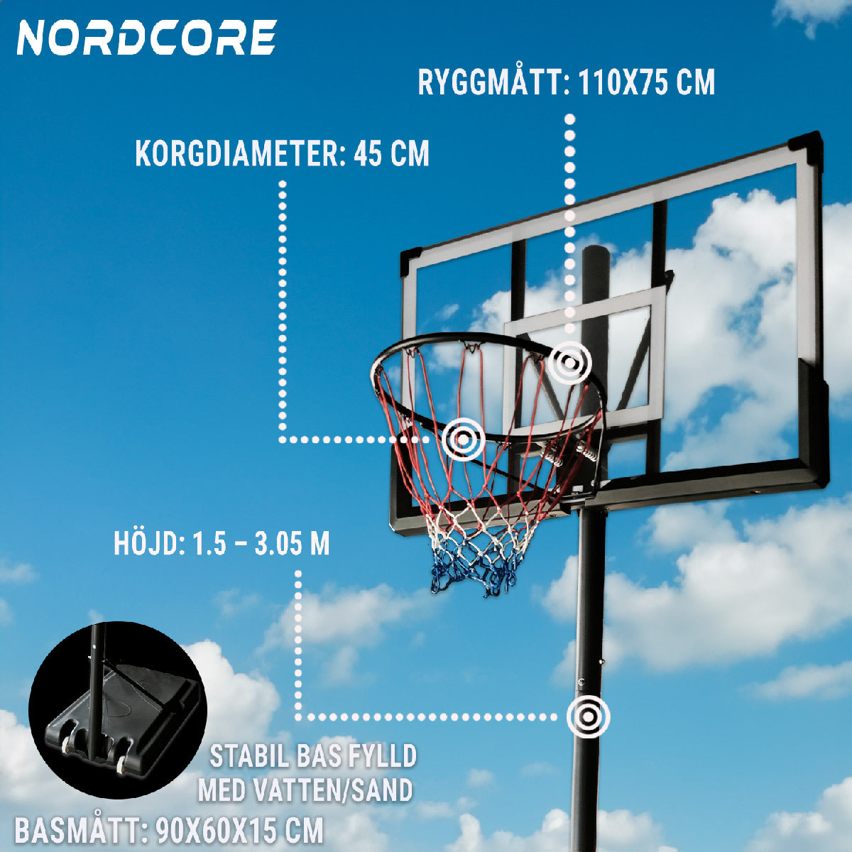 Nordcore basketkorg Core 1,5-3,05m