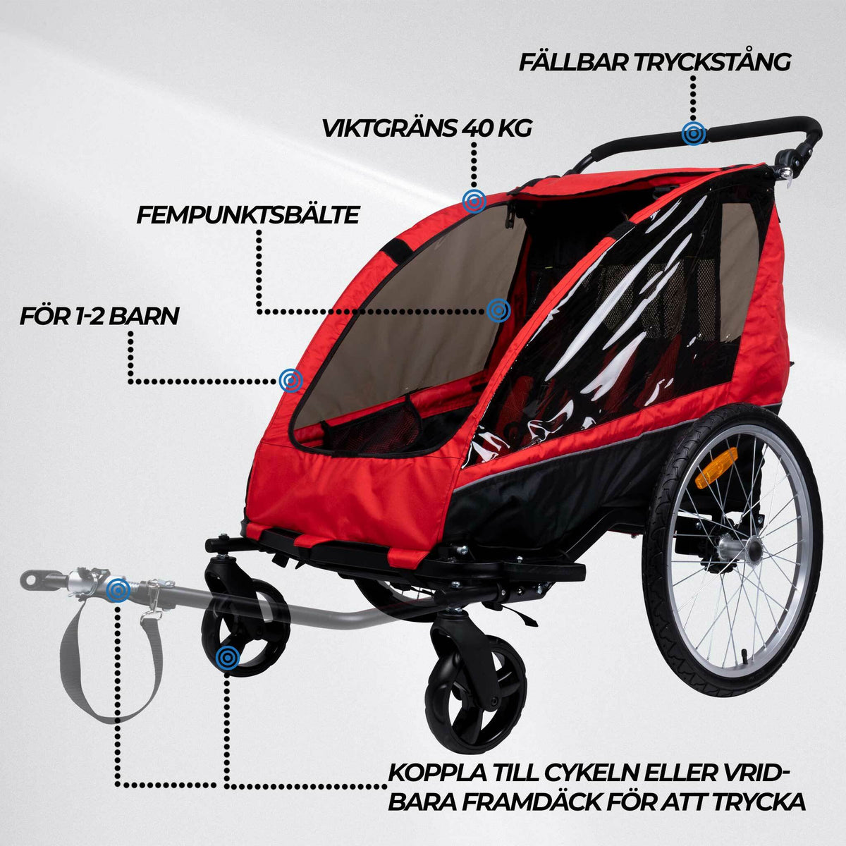 
              Trekker cykelvagn för 1-2 Barn Pro