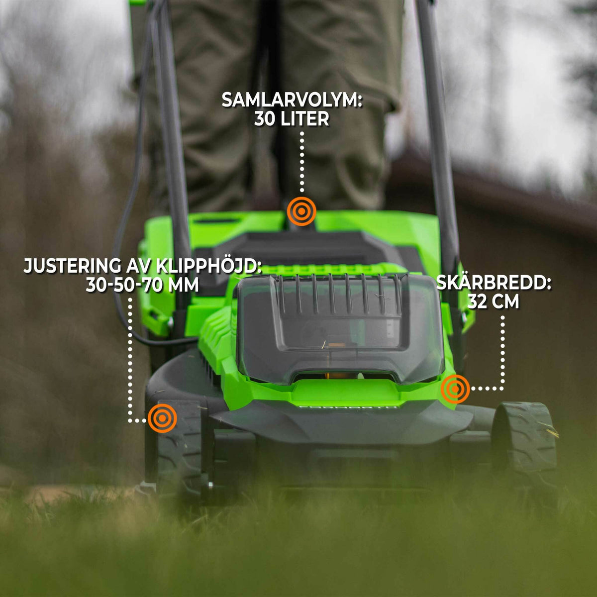 
              Fornorth Batteridriven Gräsklippare GH1000e, 20V, innehåller batteri och laddare