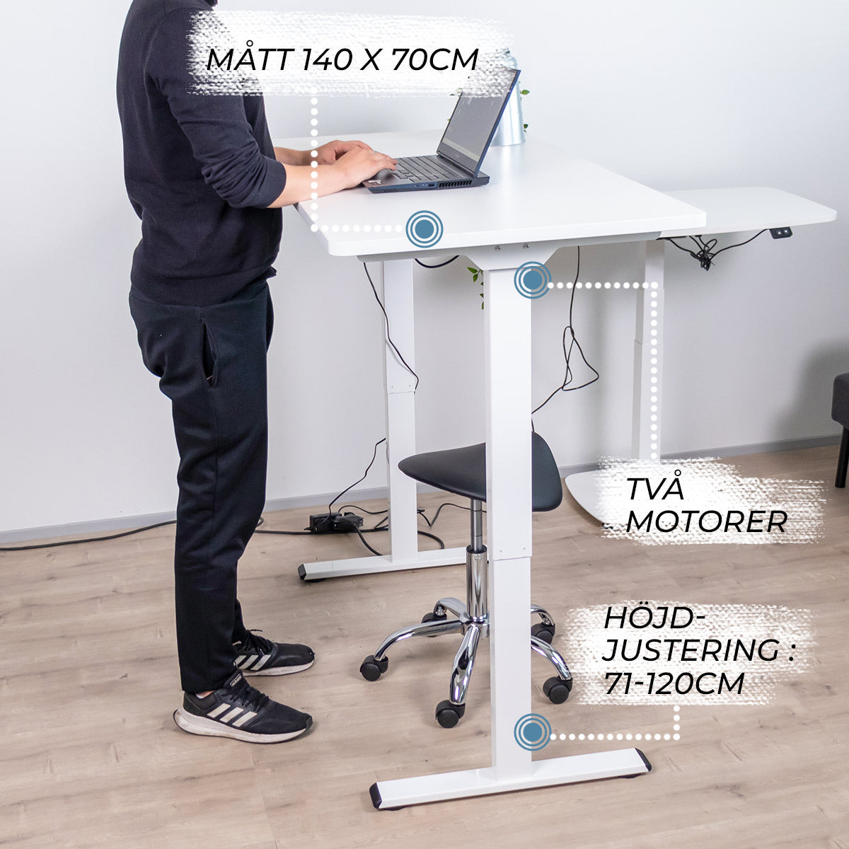
              Lykke höj och sänkbart skrivbord M200, vit, 140 x 70cm