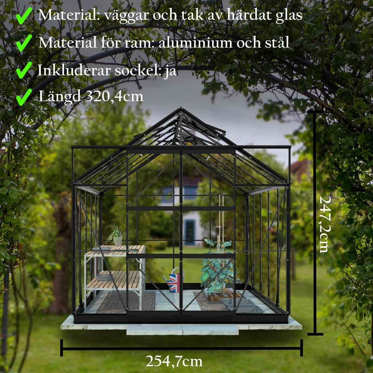 
              Lykke Växthus Glas 8,2m2, svart