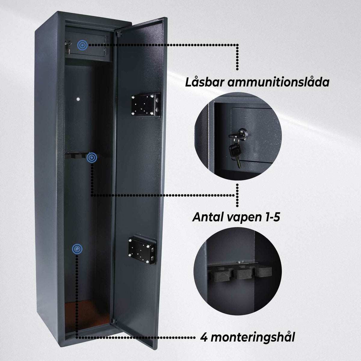 
              Trekker vapenskåp för 5 vapen AS500, grå