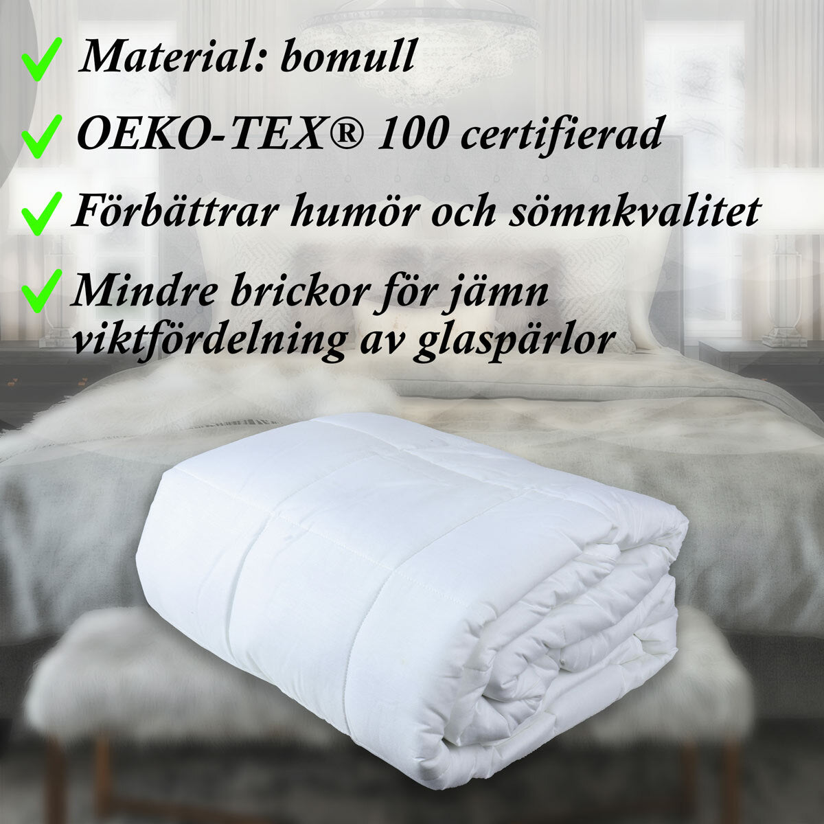 
              Lykke tyngdtäcke, bomull, 150x200cm, 9kg