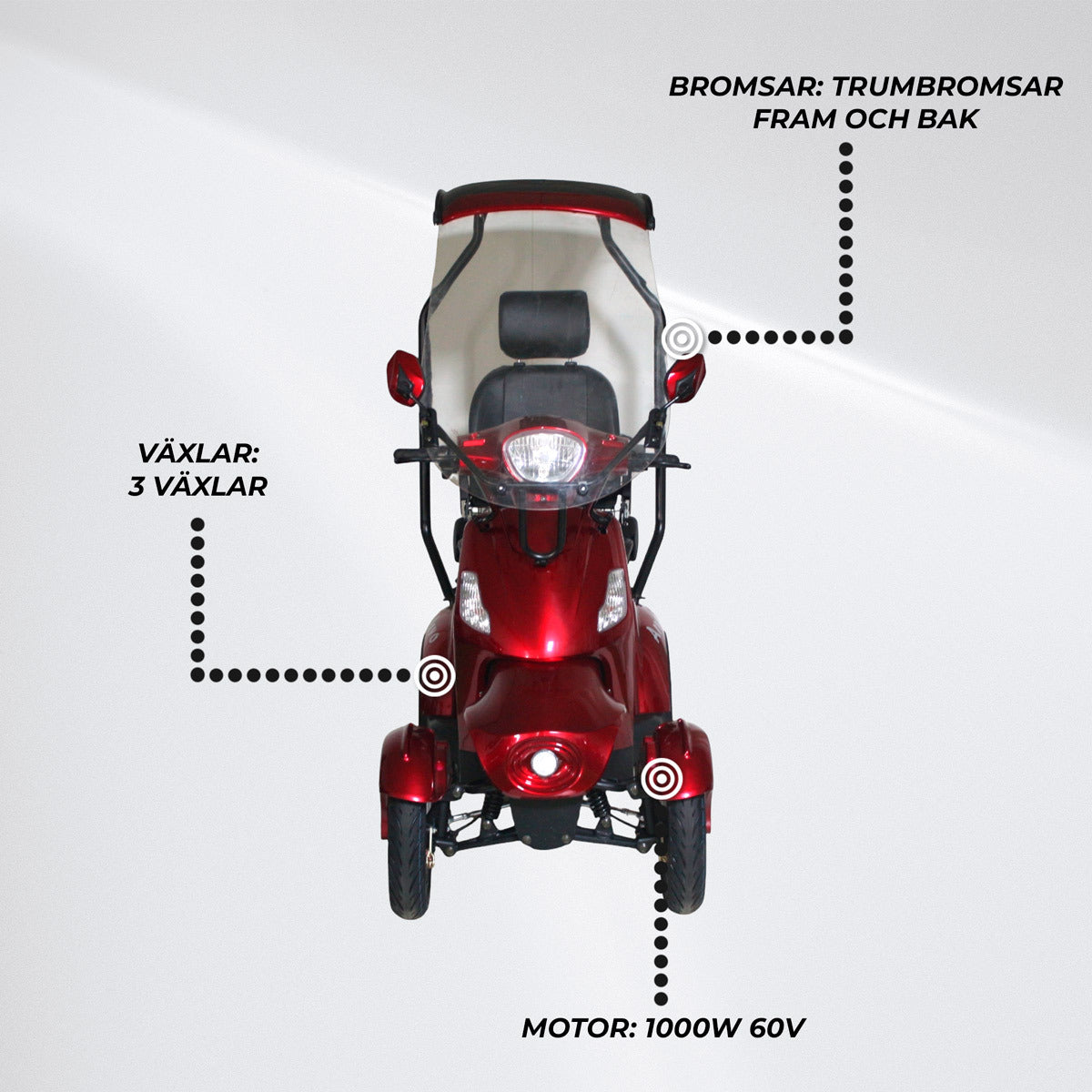 
              Arvo Promenadscooter med tak P600 Röd